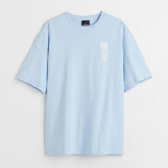 H&M Renaissance Aesthetic Statue Michelangelo | Baby Blue & White| T-Shirt - Picture 1 of 9